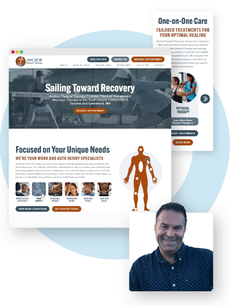 Anchor Physical Therapy website with clinic owner